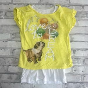 Justice Girls Yellow "Love to Dream" Puppy Graphic Shirt with Attached Tank Top